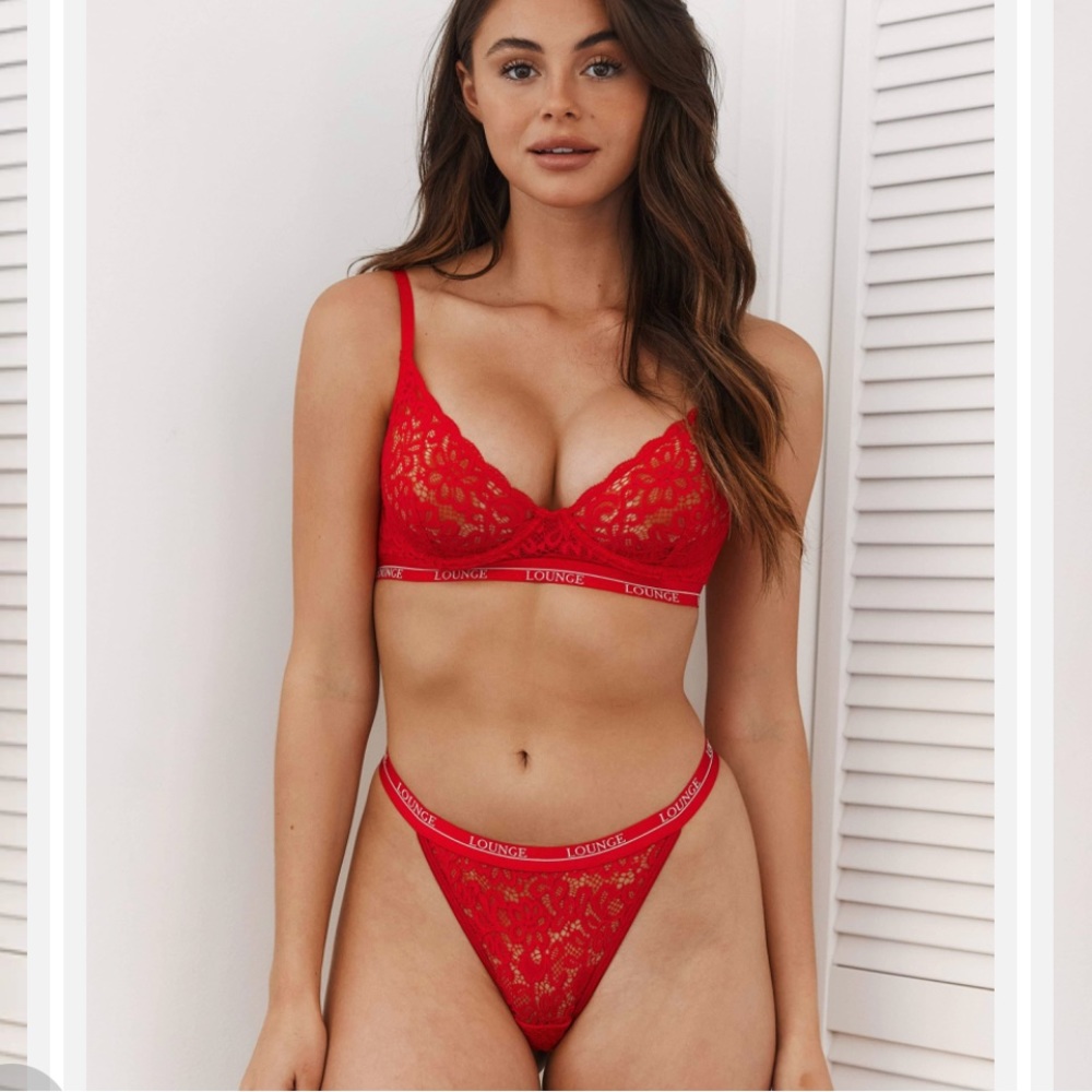 Lounge Intimates Balcony Bra and Thong Underwear Set Red
